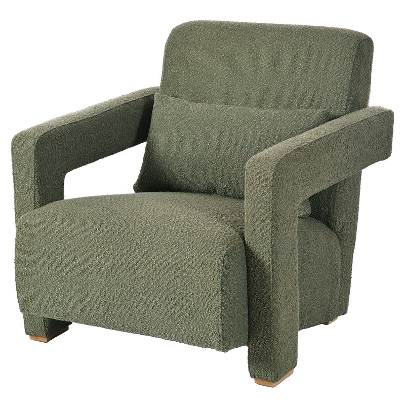 Upholstered Accent Armchair, Green Boucle