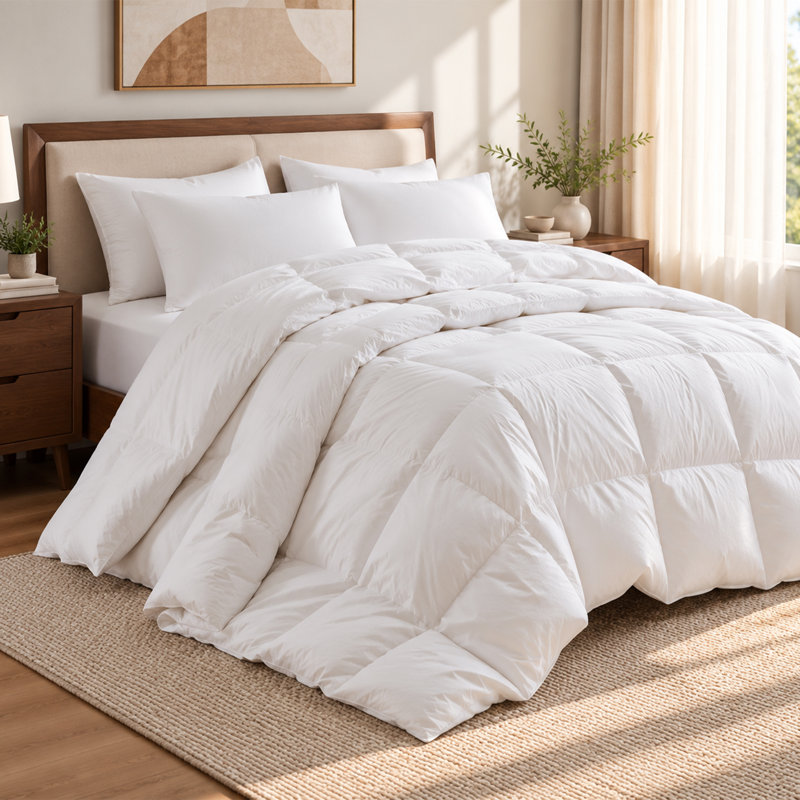 Édredon en plumes d'oie blanche avec housse de couette toutes saisons en 100% coton, Blanc, King