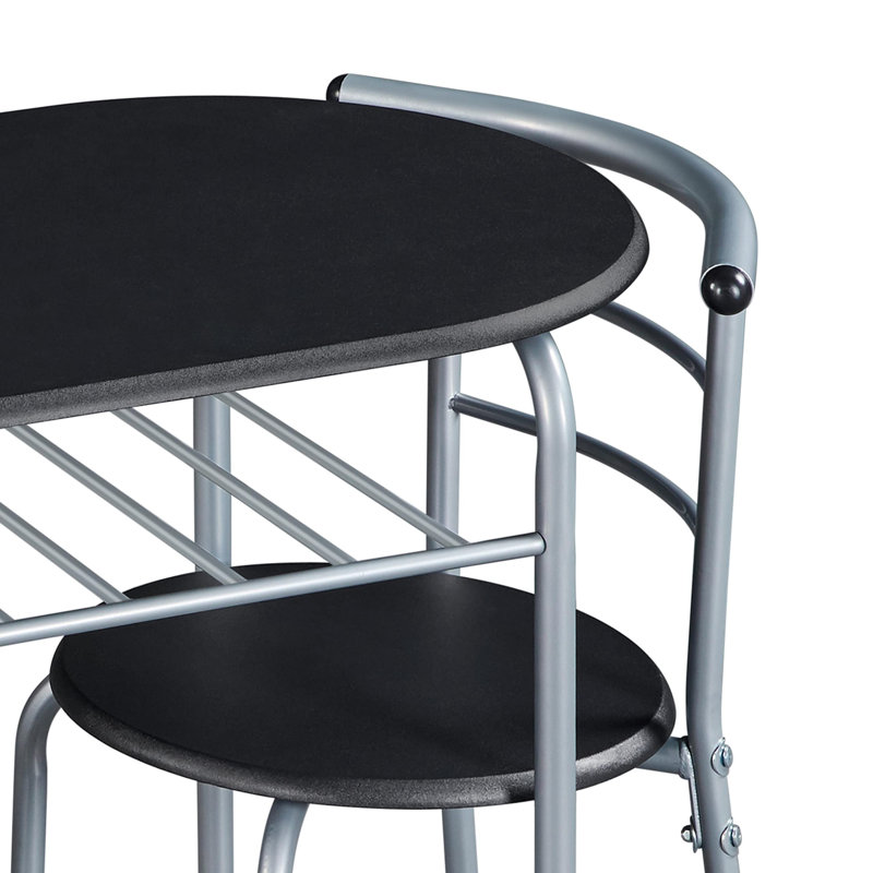 Bot 2 - Person Dining Set, Black, 75.5cm H x 80cm W x 53cm D, Silver