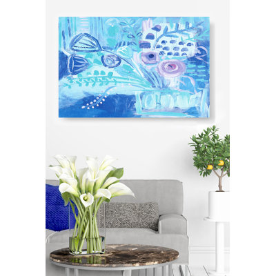 Blue Burst, Flowers, Indigo, Purple, Cyan, Teal, Abstract, Bouquet, Impressionist