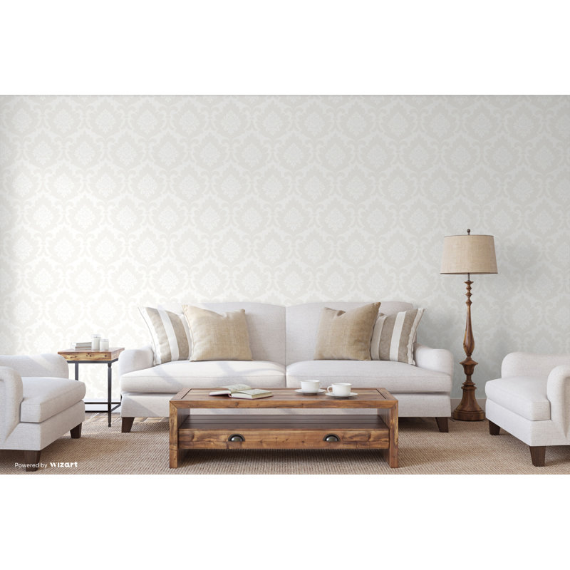 Aghaleck Damask 10m x 53cm Wallpaper Roll, White