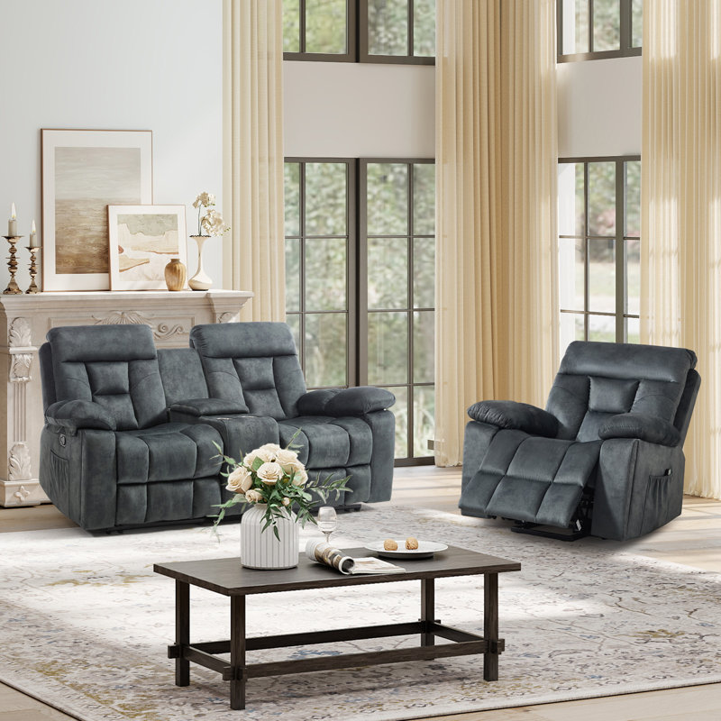 Kyrene 2-Piece Modern Reclining Living Room Set With Oversize Power Lift Assist Chair & Manual Loveseat