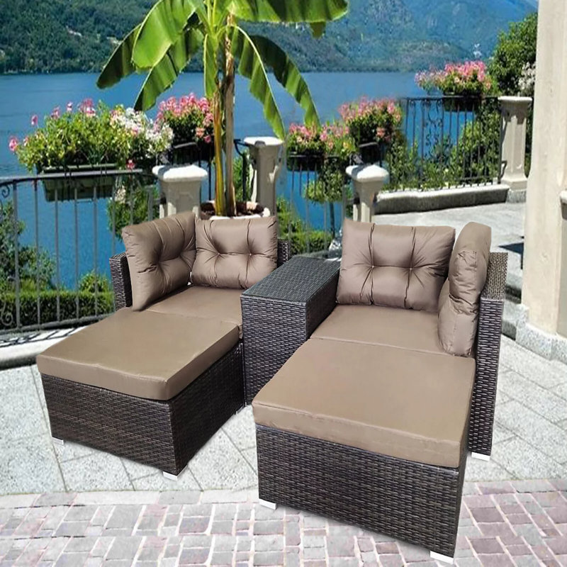 Rattan Garden Wicker Outdoor Sun Lounger Sofa Furniture Set Cube Corner Dining Brown