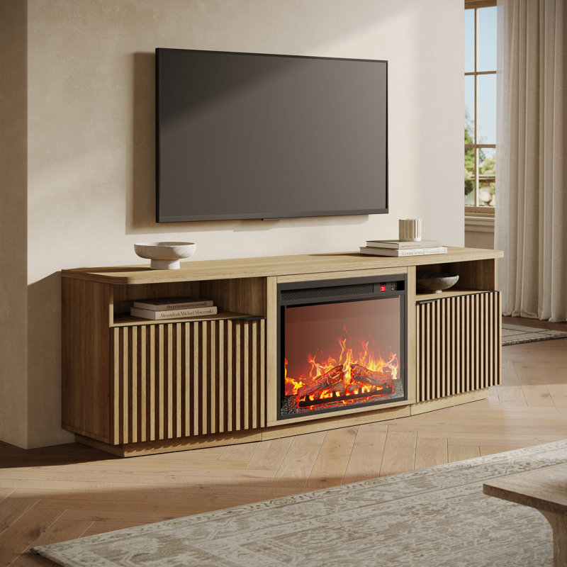 Meuble télé pour téléviseur de 78 po ou moins avec foyer électrique Cateria, Chameau