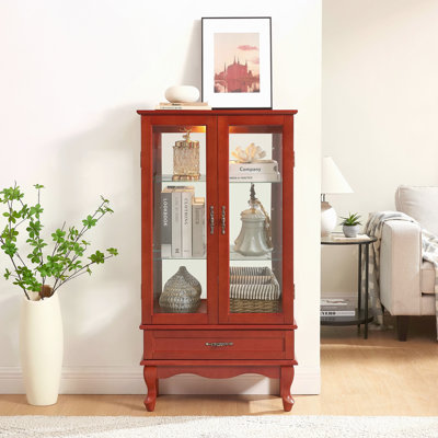 Armoire vitrée éclairée vitrine vitrée avec tablettes réglables en verre 2 portes et 1 tiroir avec ampoule incluse