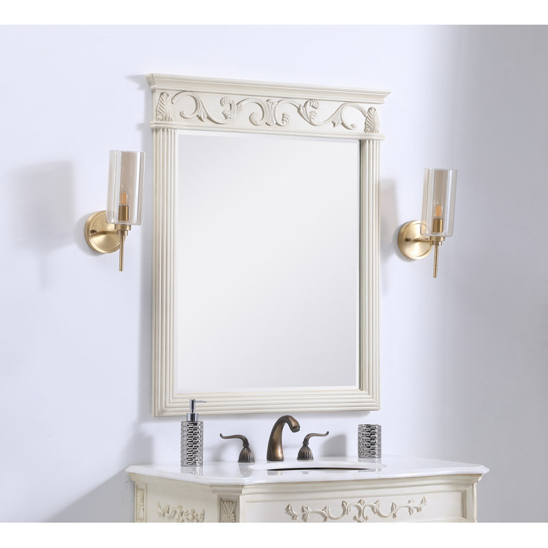 Aurillac Traditional Beveled Bathroom/Vanity Mirror, 38" H x 32" W, Antique White