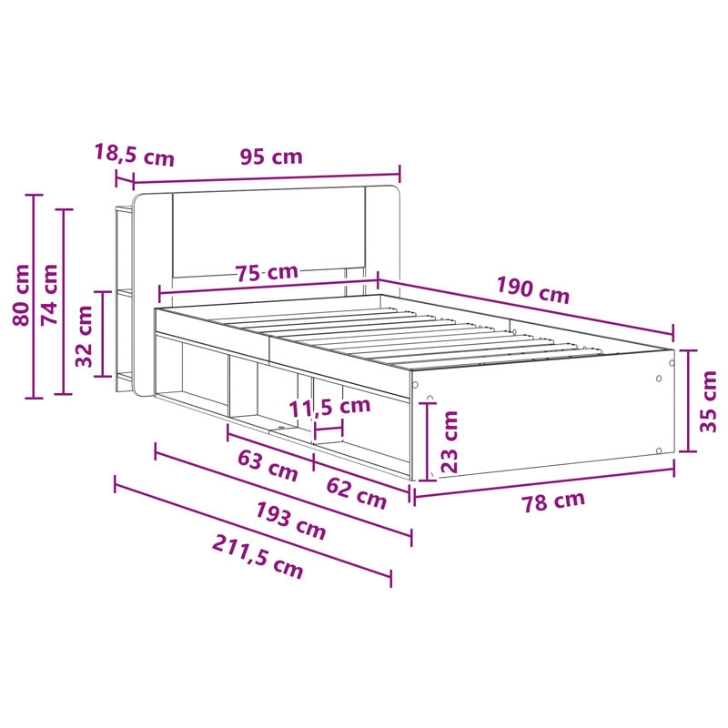 Bed, Artisan Oak, Small Single (2'6)