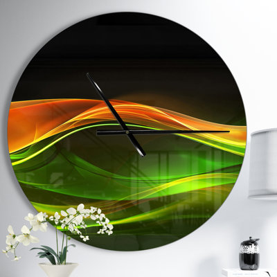 Abstrait vert, jaune et noir en noir - horloge murale moderne