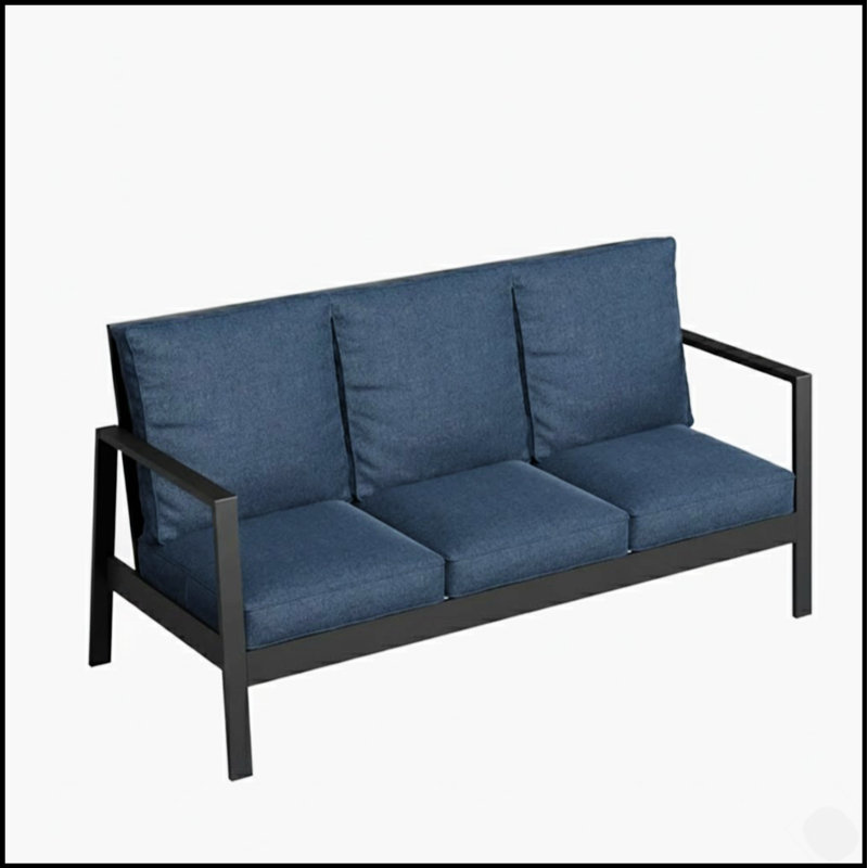 75-Inch All-Weather Aluminum 3-Seat Patio Sofa With Plush Cushions And Rust-Proof Frame For Year-Round Outdoor Comfort, Blue