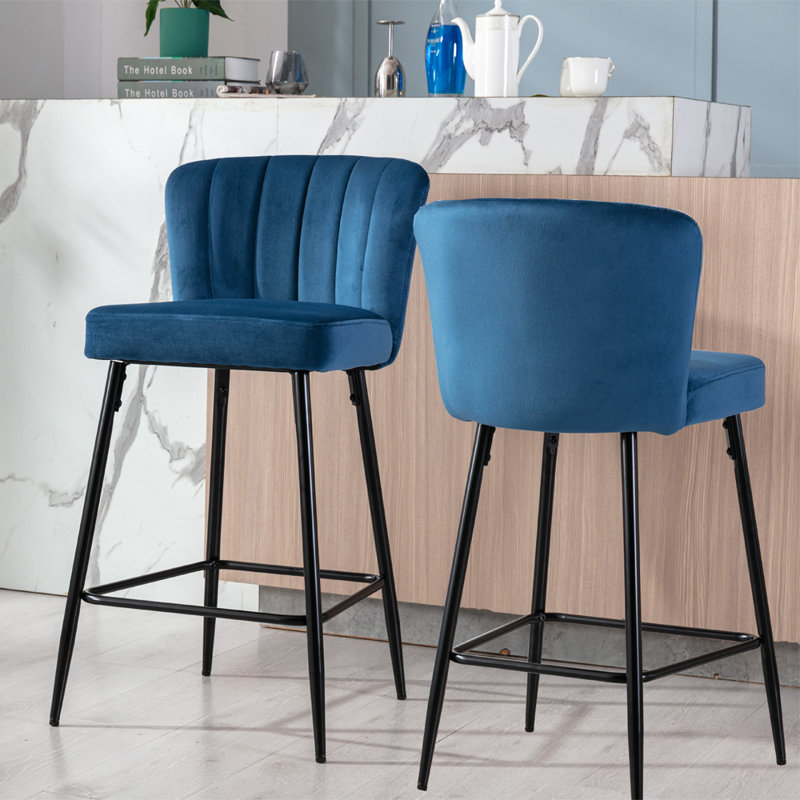 Catharina Upholstered Counter Stool with Metal Frame, Blue