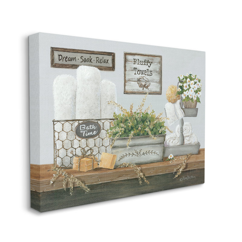 Country Washroom Counter Still Life Bathroom Towel Oversized Stretched Canvas Wall Art by Pam Britton, Wrapped Canvas