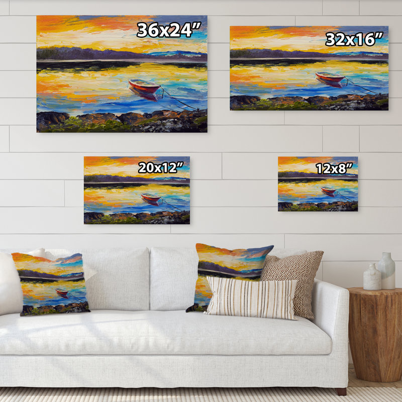 «Fishing Boart on Ocean Scenery», reproduction d'art sur toile, H 8 po x l 12 po x P 1 po, Toile tendue