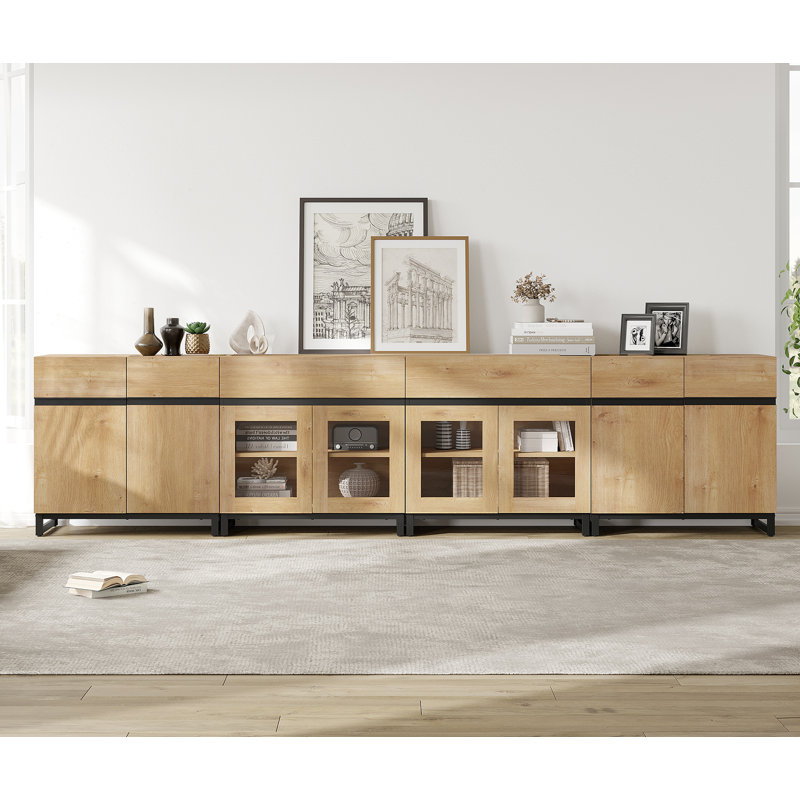 Commode 4 en 1 avec portes en verre et 2 tiroirs, commode moderne avec tablette réglable, organisateurs de placard et armoire de rangement pour la chambre à coucher