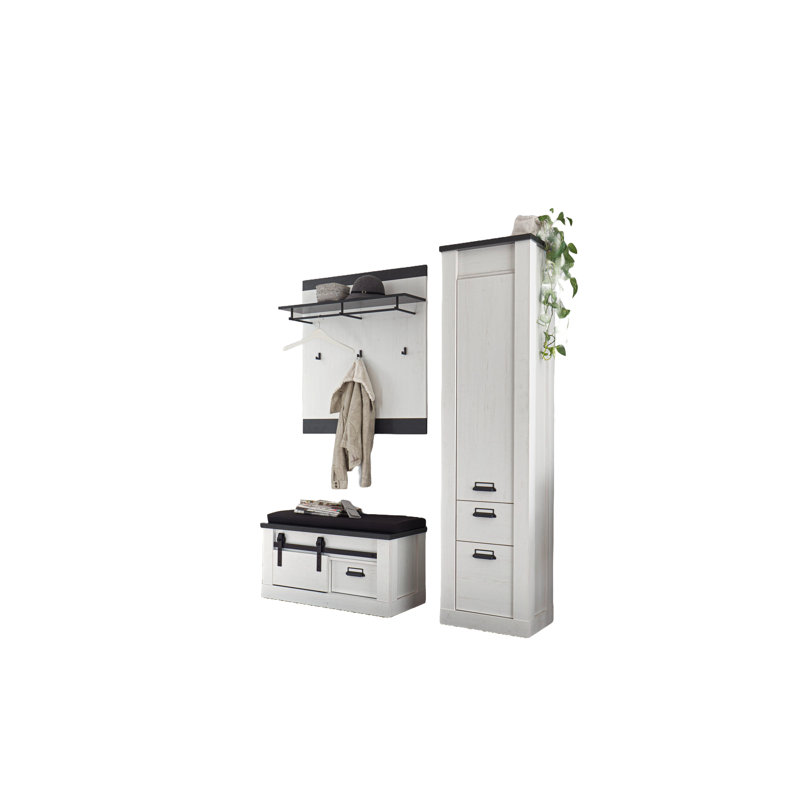 Jackeline Hall Tree 164cm Wide with Bench and Shoe Storage, White/Black