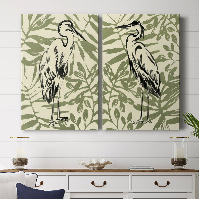Rétro Parlor Heron III - Toile tendue avec châssis de qualité supérieure - Prêt à être accroché, H 12 po x l 8 po