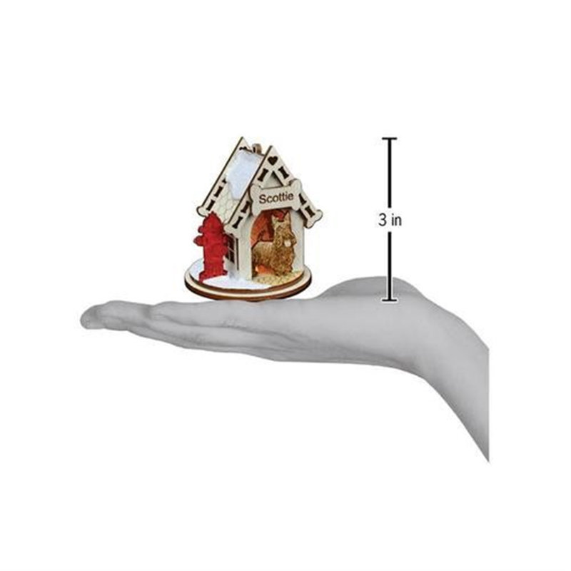 Scottish Terrier Doghouse Wooden Christmas Ornament with Fire Hydrant