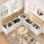 Banc de rangement multifonctionnel en forme de L 3 pièces avec coussin - Finition blanche et naturelle, banc de coin de cuisine, boîte de rangement pour jouets, siège de coin lecture, design minimaliste moderne (l 63 po x l 63 po x L 19,1 po)