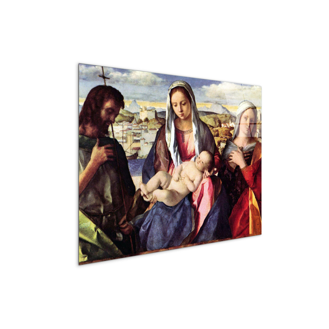 Madonna with John the Baptist and a saint by Bellini Giovanni 57cm H X 76cm W CrystalArt Material Acrylic Glass Effect, Frameless Panel Lightweight Re