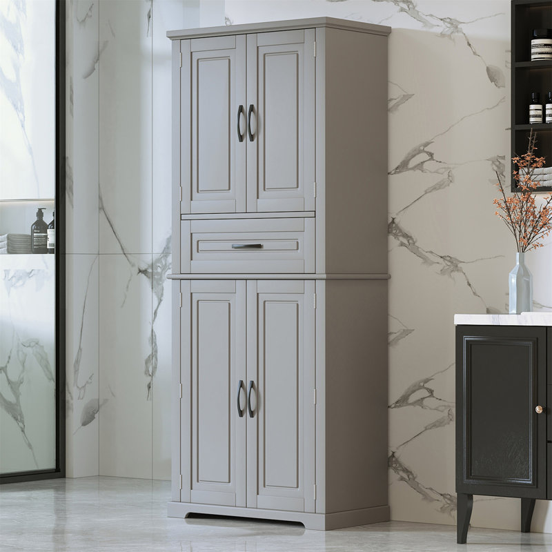 Bathroom Storage Cabinet with Multi-Functional Storage Space, Drawer with Slide Rails, Adjustable Shelf, Grey