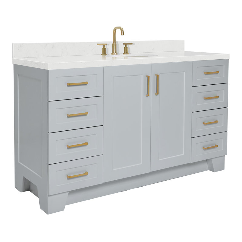 61 IN.  Single Bathroom Vanity, Gray, Rectangle, Carrara Quartz