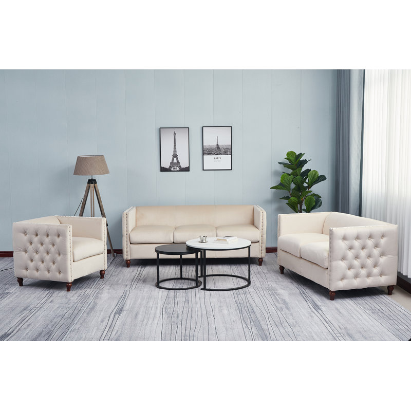 Ensemble de salon en velours 3 pièces Shawn, Velours beige