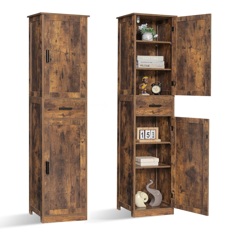 67" Tall Storage Cabinet with 2 Doors & 1 Drawer, Rustic Brown