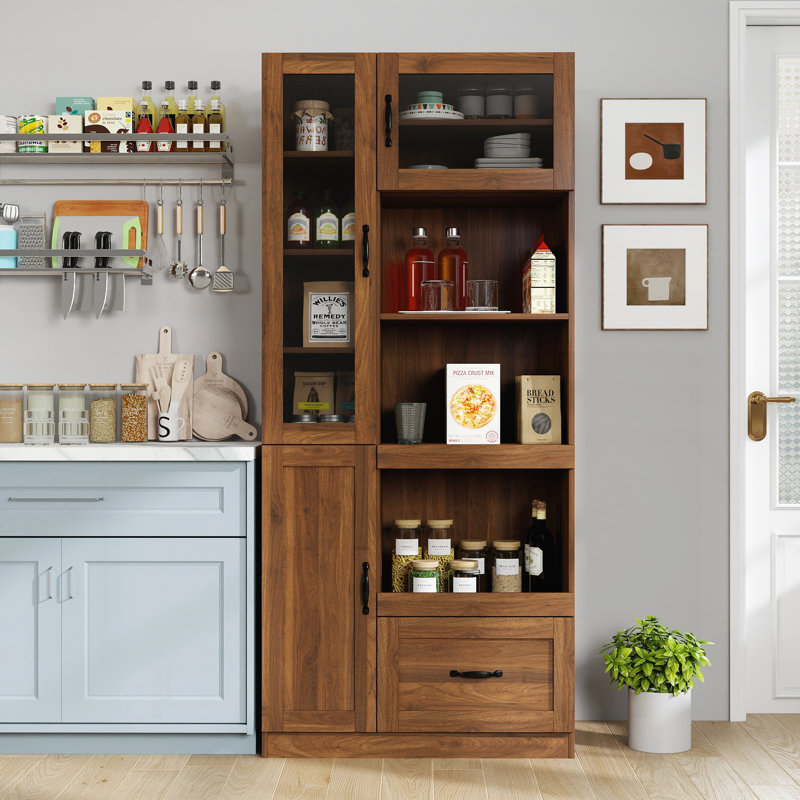 Huche de cuisine Vickey avec support pour micro-ondes, buffet autoportant pour rangement organisé et style campagne moderne