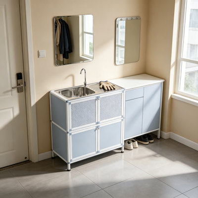 Multi-Functional Sink With Cabinet, Freestanding Multi-Functional Sink, Laundry Room Sink Cabinet, Outdoor Sink Station, Stainless Steel Multi-Functional Sink (32.68 Inches Wide X 16.93 Inches High)