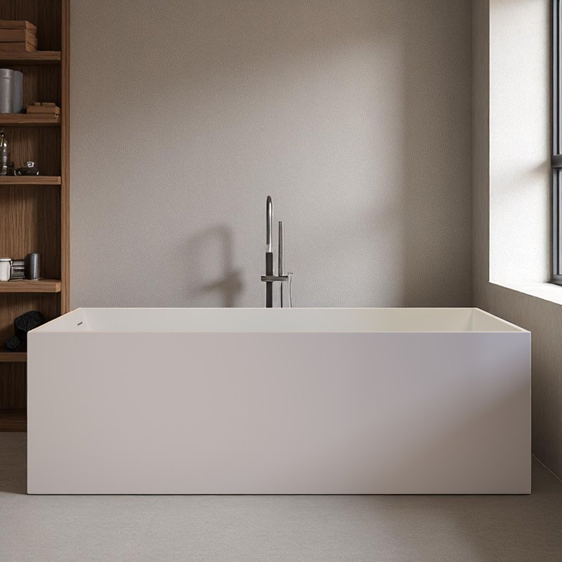 Baignoire de trempage autoportante en résine 67 po x 28 po avec trop-plein et drain escamotable blanc mat