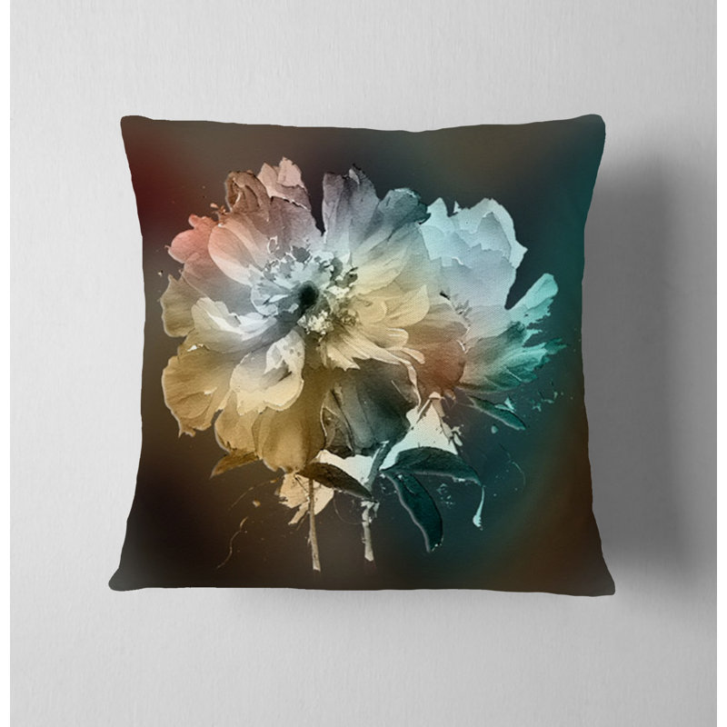 Throw Pillow With Insert, 18"H x 18"W, Blue/Brown Floral 2