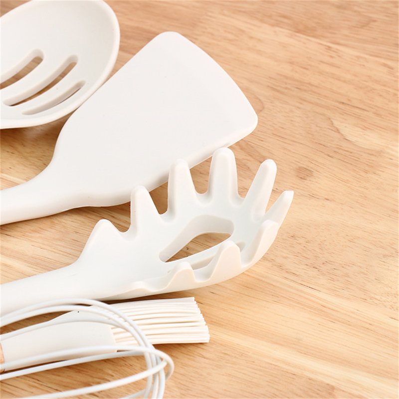12-Piece Silicone Kitchen Utensil Set With Wooden Handles And Storage Caddy - Non-Stick Cooking Tools For Pots And Pans