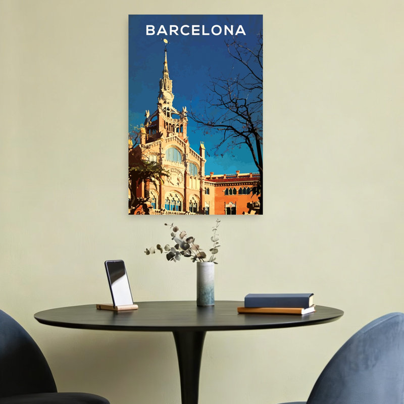 Affiche murale abstraite d'architecture contemporaine représentant le monument de Sant Pau à Barcelone, 24" H x 16" W