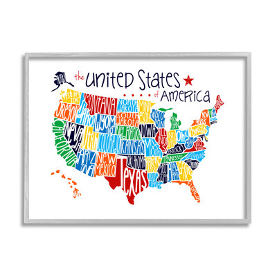 Carte colorée des États-Unis avec la typographie des noms d'État par Erica Billups - impression