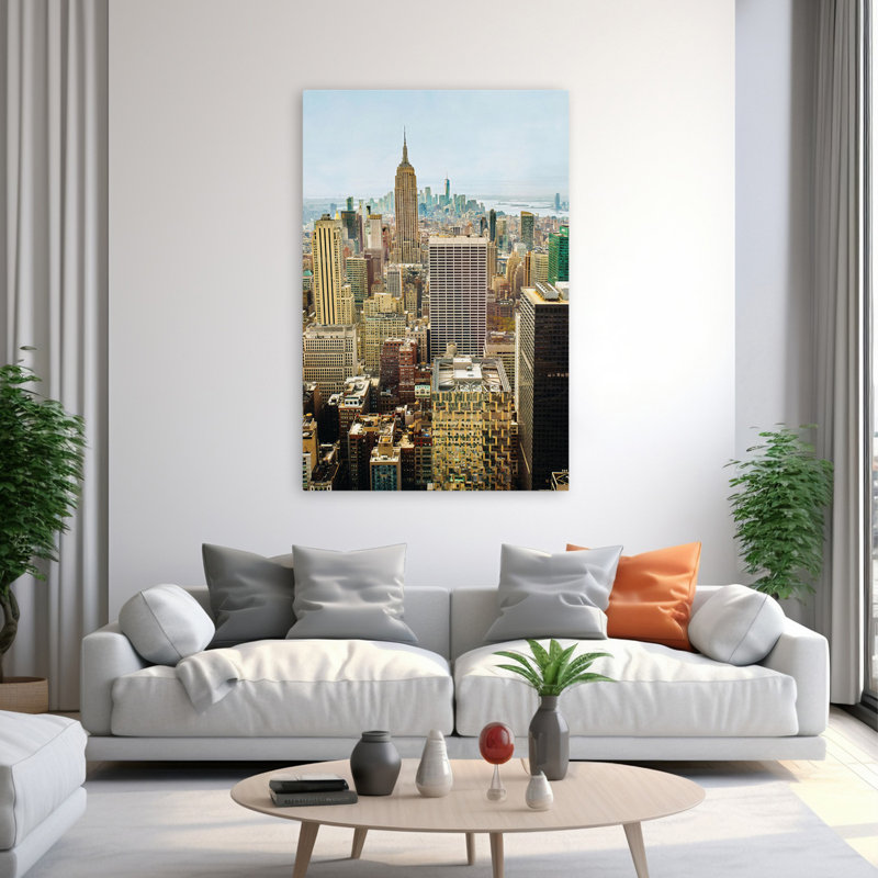 New York, Arial Skyline - Art contemporain de Manhattan, Manhattan, H 60 po x l 40 po