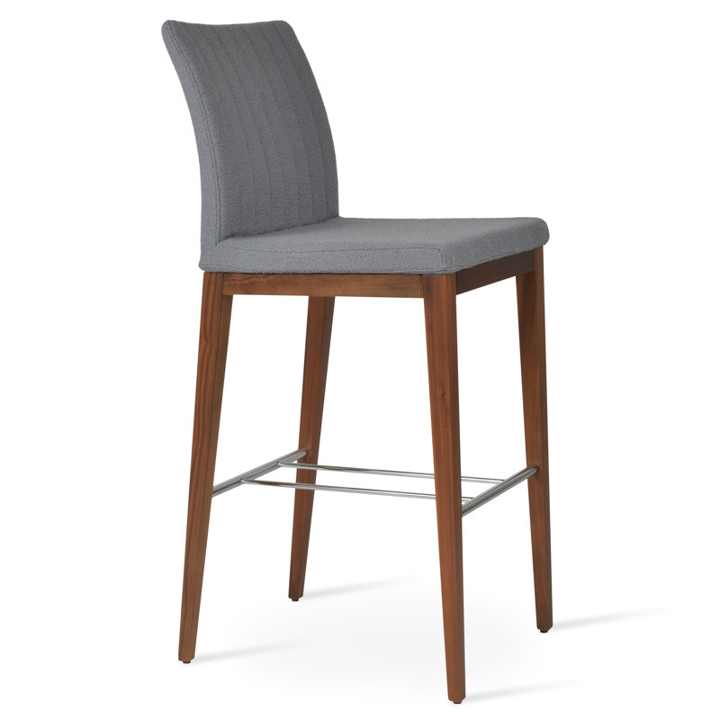Zeyno Wood Counter & Bar Stool, American Walnut, Beige Boucle, Bar Stool (24" Seat Height)