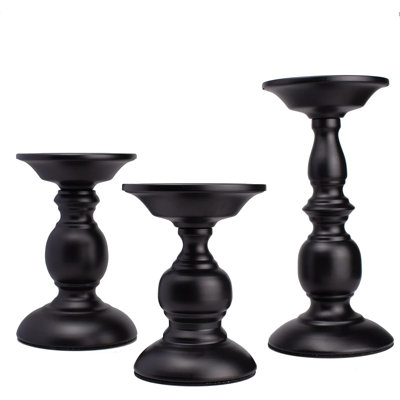 3 Pack Matte Black Iron Pillar Candle Holders Vintage Industrial Farmhouse Table Mantel Decor