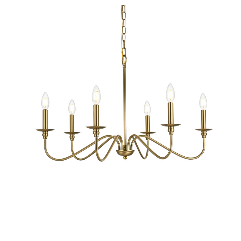 Lustre 6 lumières façon bougie Ableton, H 18 po x l 30 po x P 30 po, Or satiné