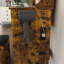 Ensemble de coiffeuse avec miroir antique, 3 tiroirs, tablettes latérales, prise de courant et tabouret-130063986