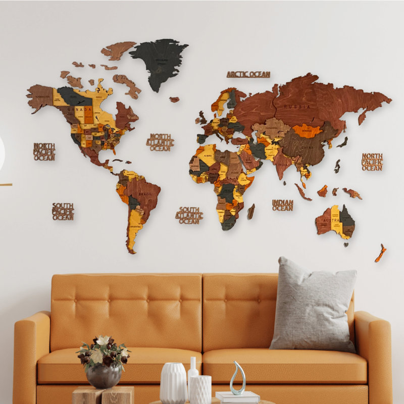 Carte du monde en bois - coloré