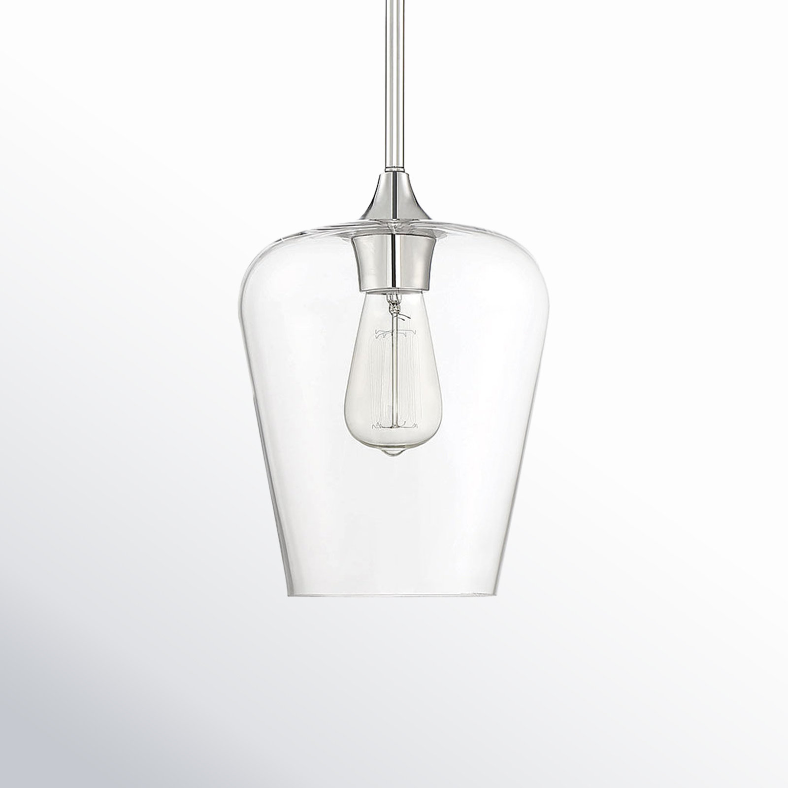 Breena Single Light Glass Steel Dimmable Pendant, Clear, Polished Chrome