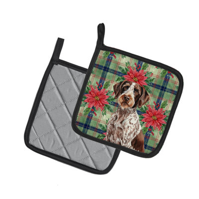 Caroline's Treasures Roan German Wirehaired Pointer Christmas Poinsettas Pair Of Pot Holders In Multicolor