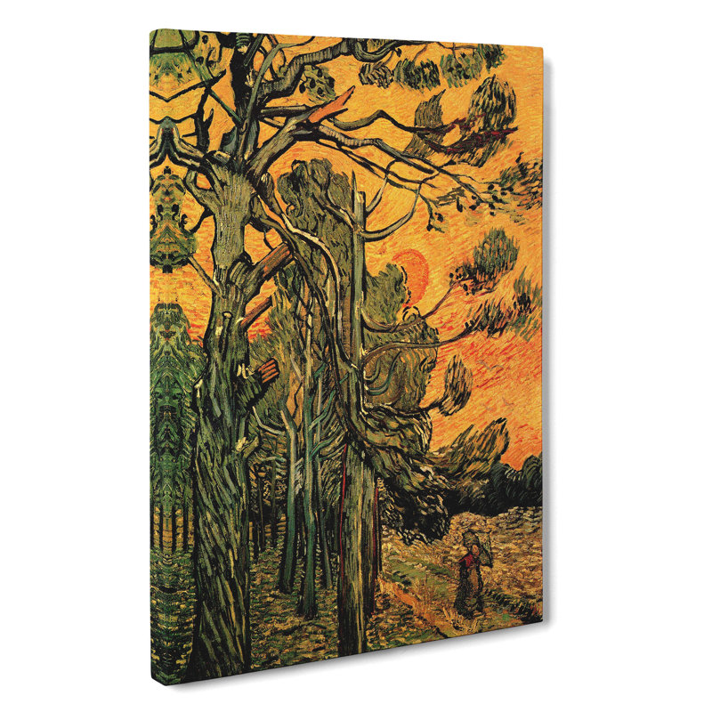 Pine Trees Against A Red Sky by Vincent Van Gogh - Wrapped Canvas Painting, 76cm H x 50cm W x 3cm D