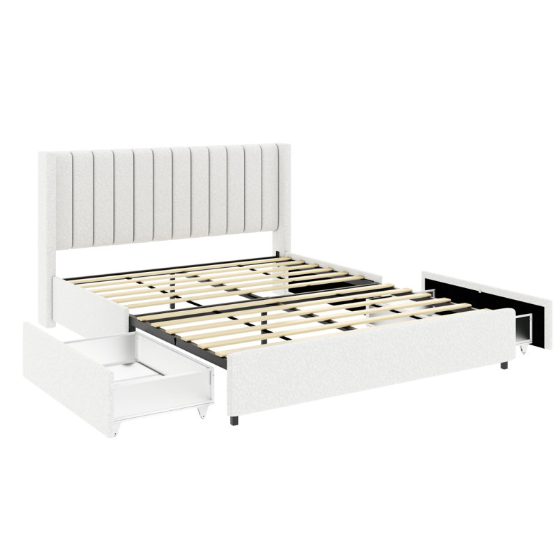 Lit plateforme tapissier avec rangement à 2 tiroirs Anda