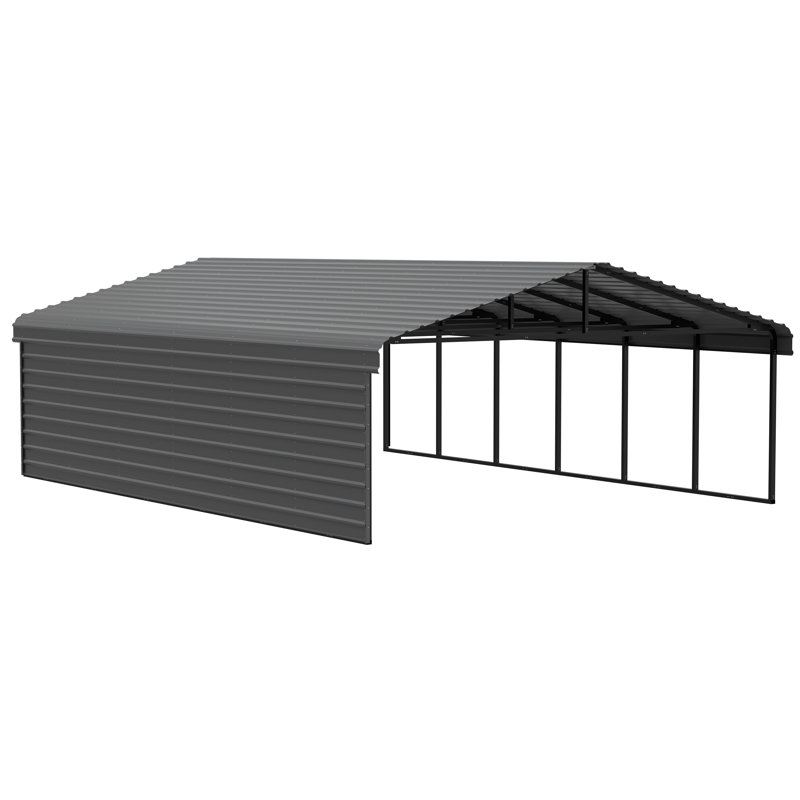 29 x 20 ft Black Steel Carport with Enclosure