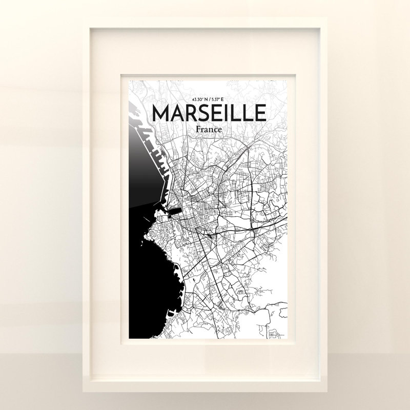 Marseille City Map in Ink 1 Piece Wall Art, 36cm H x 24cm W x 0.05cm D