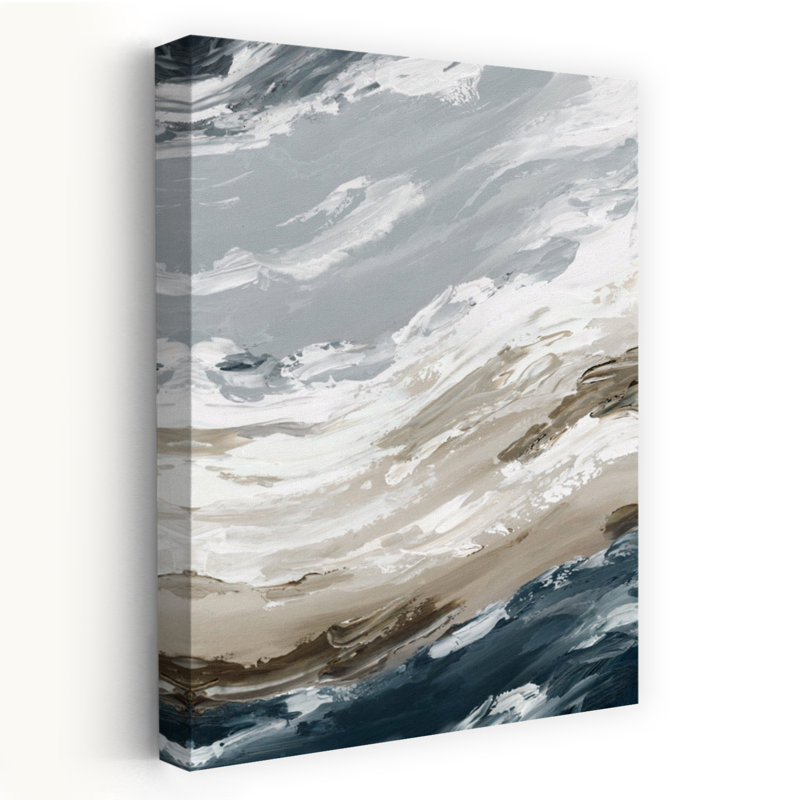 Vagues orageuses dans un mouvement abstrait, abstrait, énergique, art marin contemporain, H 24 po x l 16 po