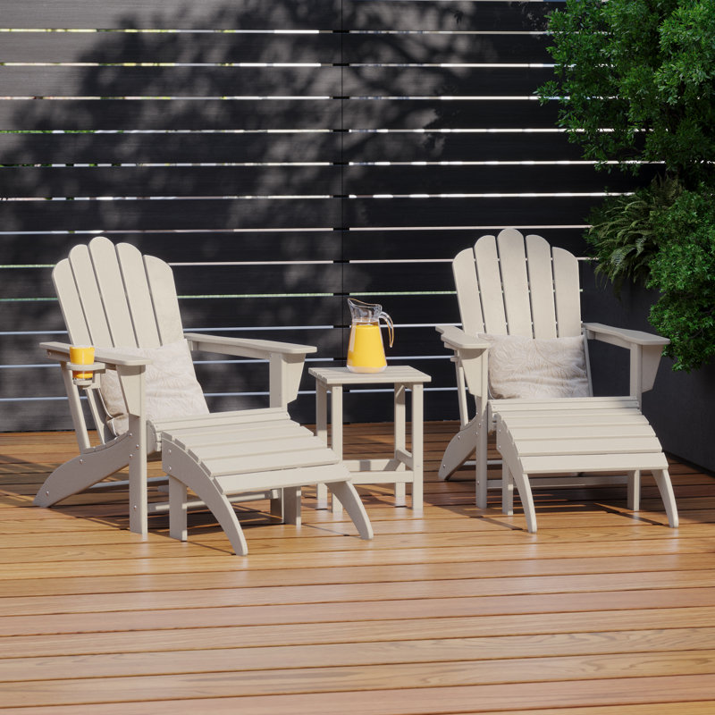 Ensemble de 5 chaises d'extérieur en poly Adirondack avec table d'appoint et repose-pieds, Beige