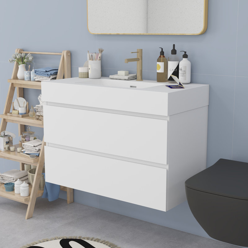 Meuble-lavabo moderne avec lavabo, Blanc, Blanc