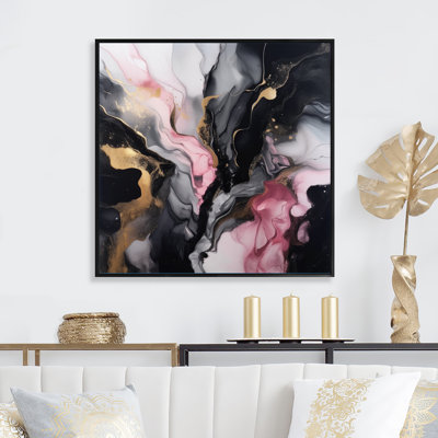 Art abstrait sur toile marbrée abstraite, impression fluide or noir - Marbre noir or Splash II