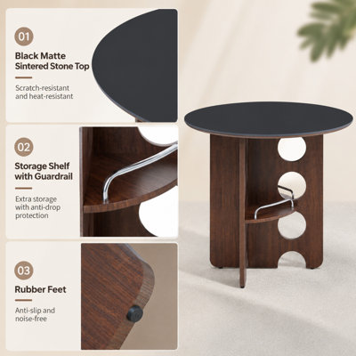 Table de salle à manger ronde en pierre frittée de style médiéval avec compartiments de rangement
